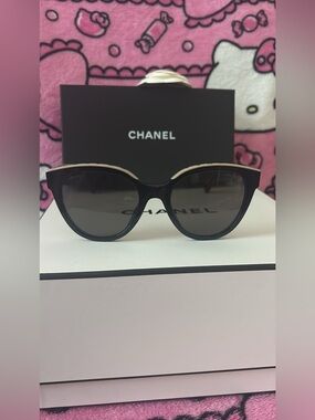 CHANEL Black and Gold Cat-Eye Sunglasses